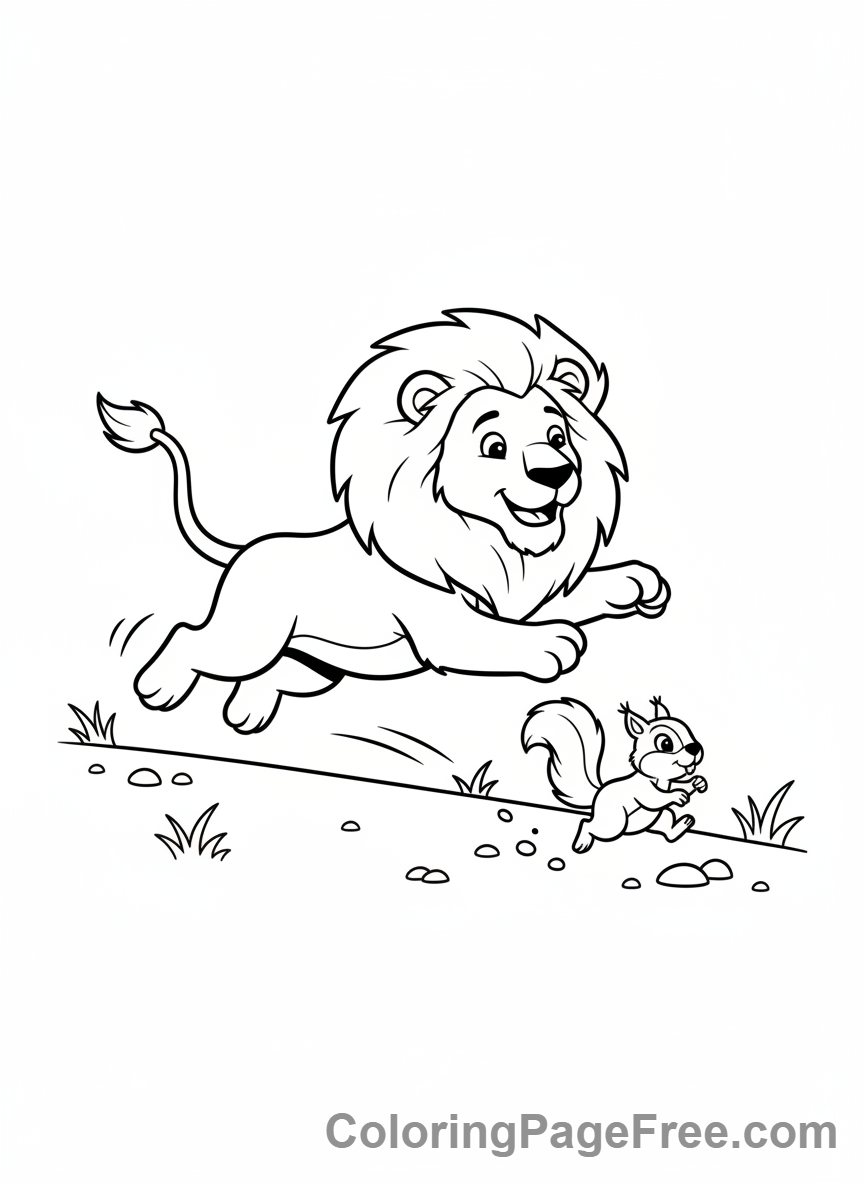 Lion coloring page - Lion chasing playful