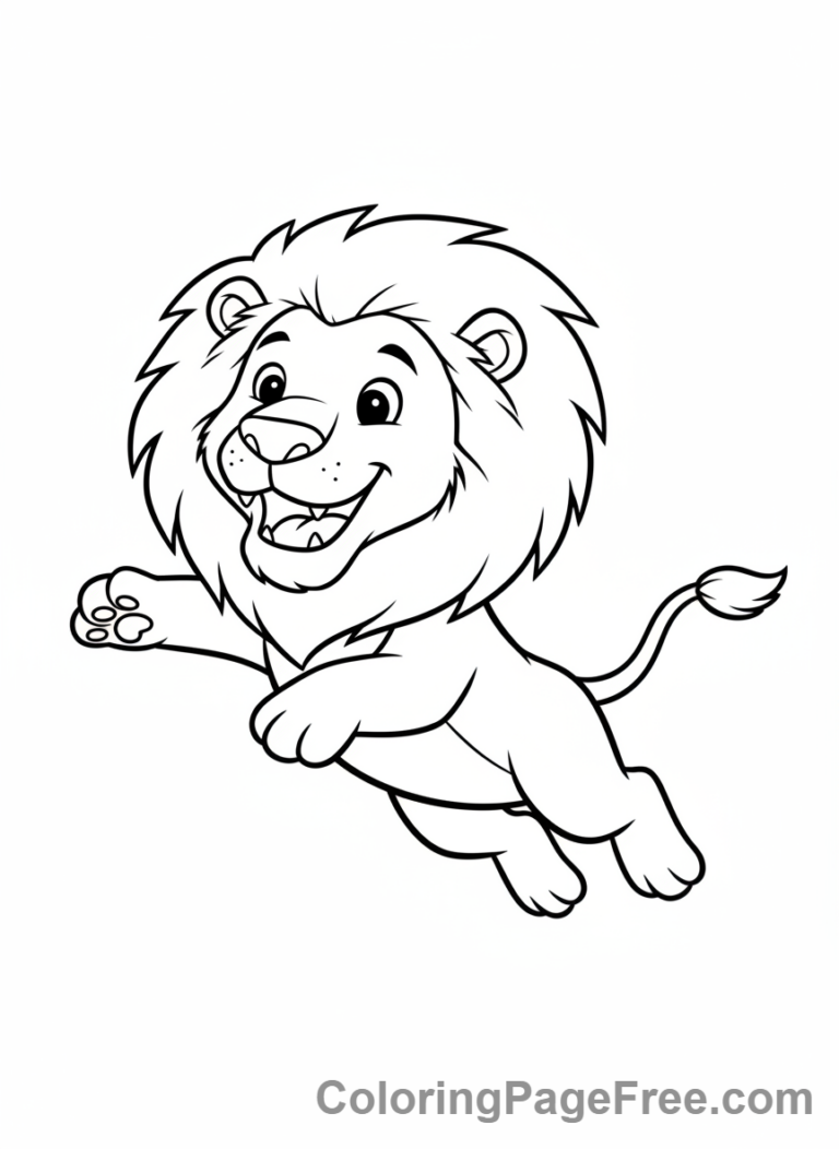 Happy Jumping Lion Coloring Page