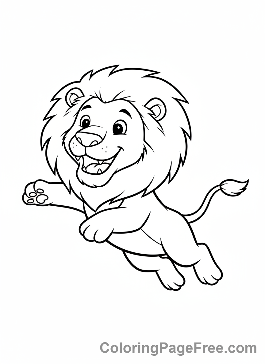 Lion coloring page - Lion jumping happy