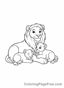 Lion coloring page - Lioness cubs tender