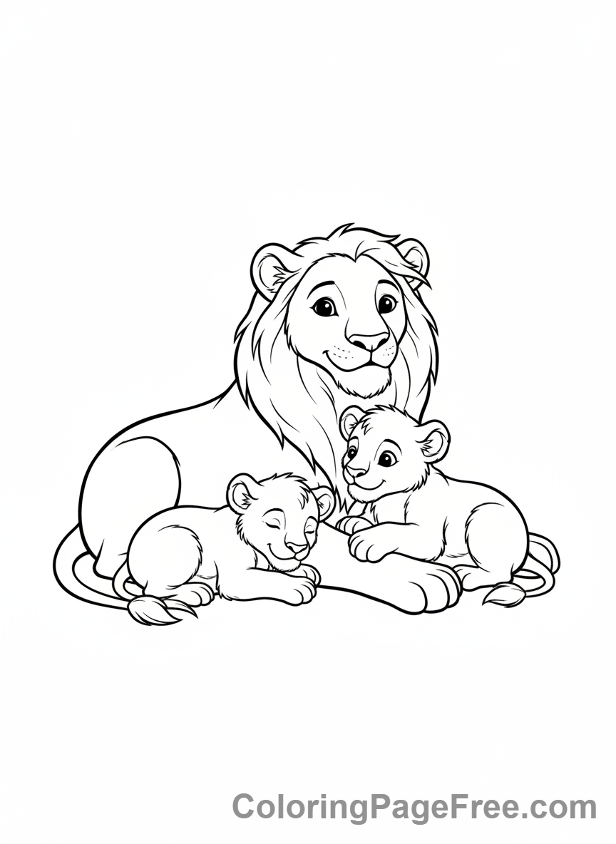 Lion coloring page - Lioness cubs tender