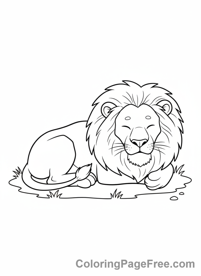 Lion coloring page - Sleeping lion peaceful