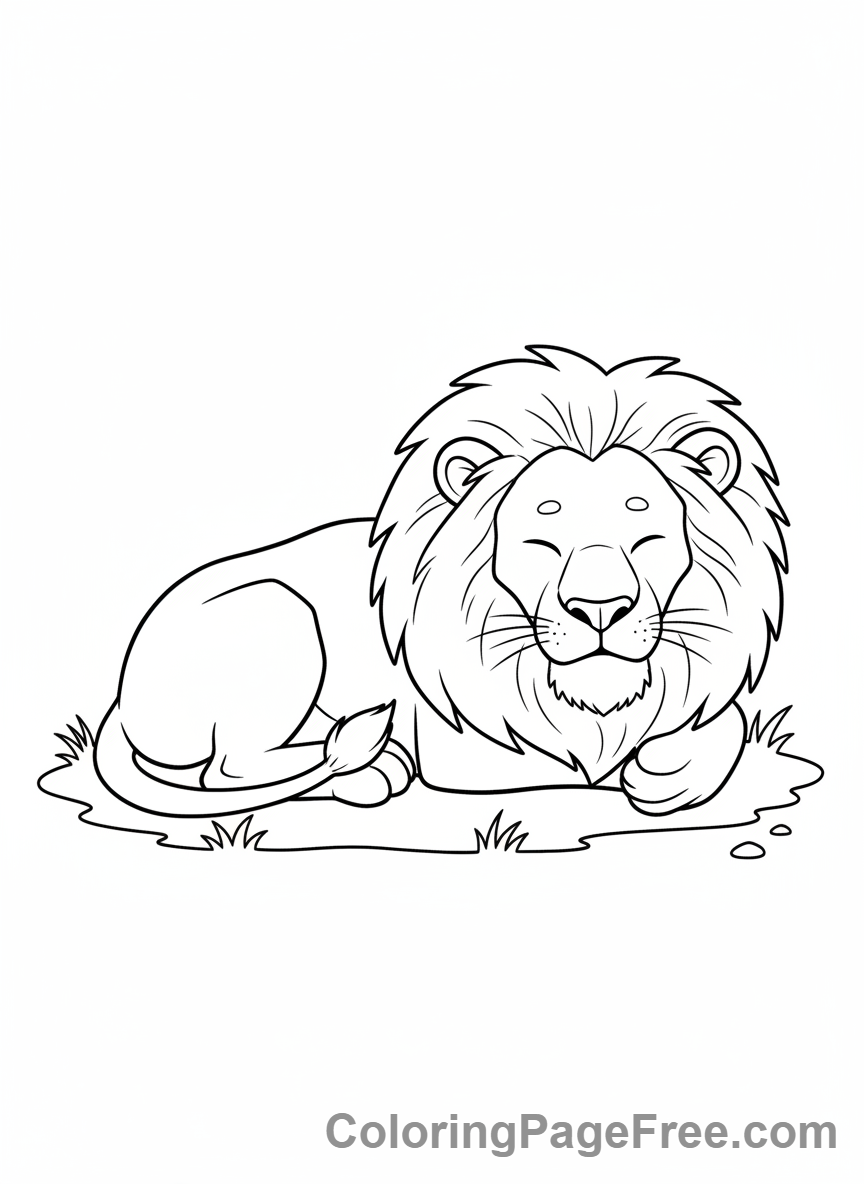 Lion coloring page - Sleeping lion peaceful