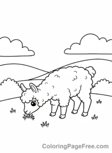 Llama coloring page - Llama eating grass
