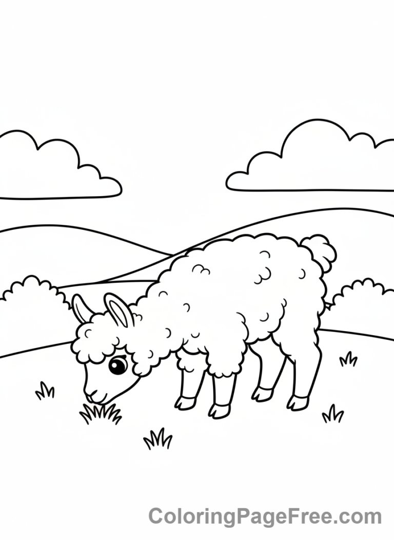 Llama coloring page - Llama eating grass