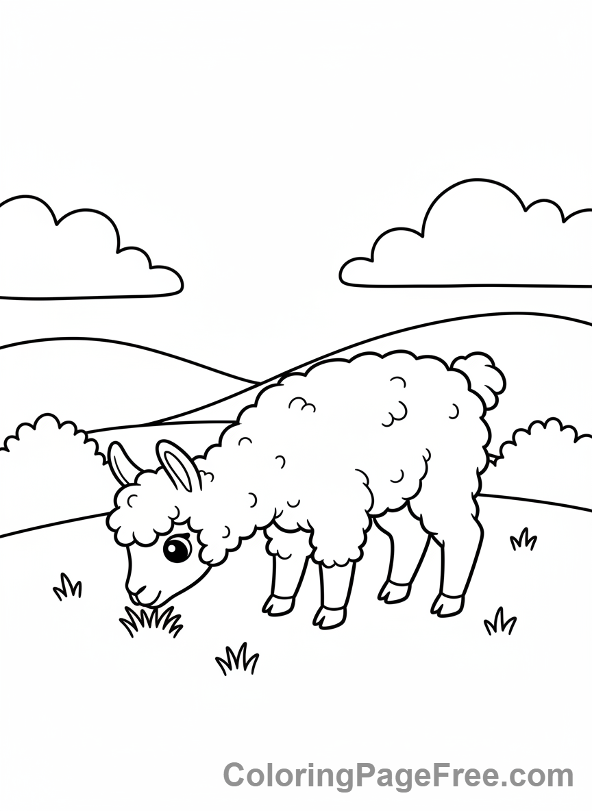 Llama coloring page - Llama eating grass