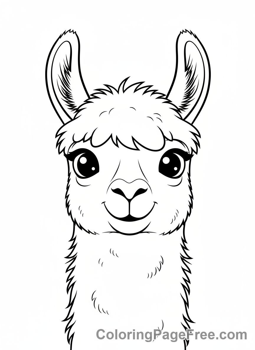 Llama coloring page - Llama face close-up