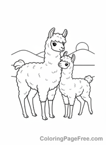 Llama coloring page - Llama family together