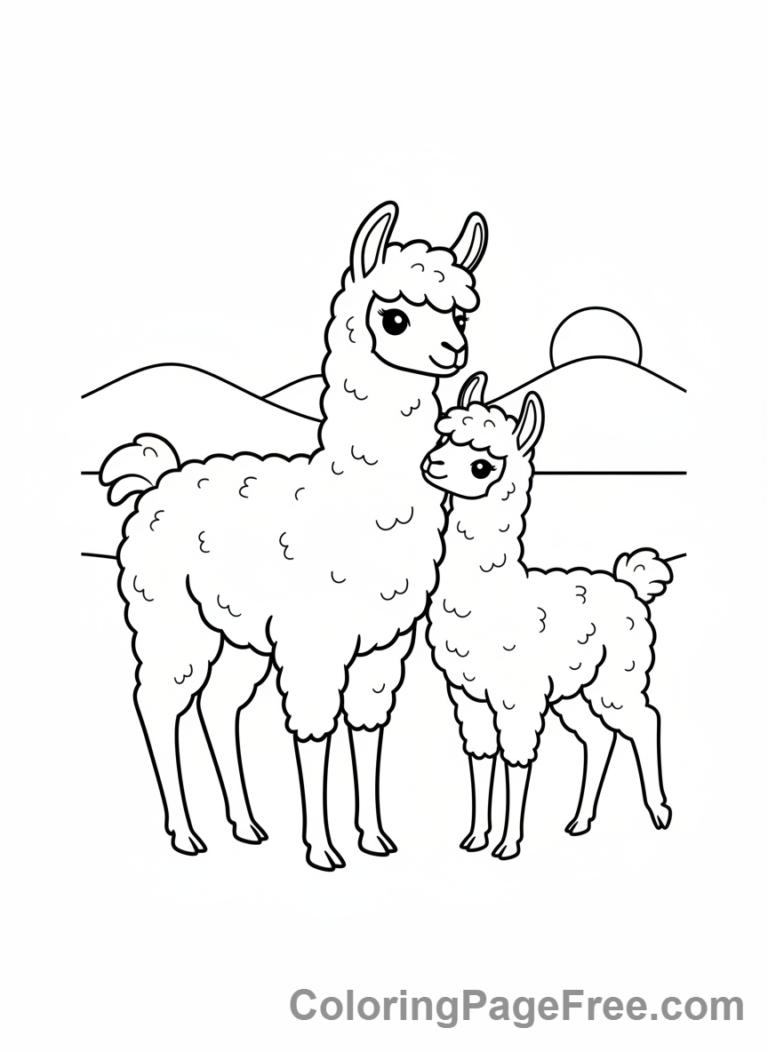 Llama coloring page - Llama family together
