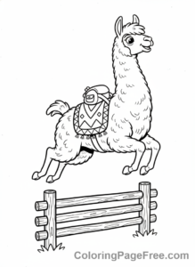 Llama coloring page - Llama jumping fence