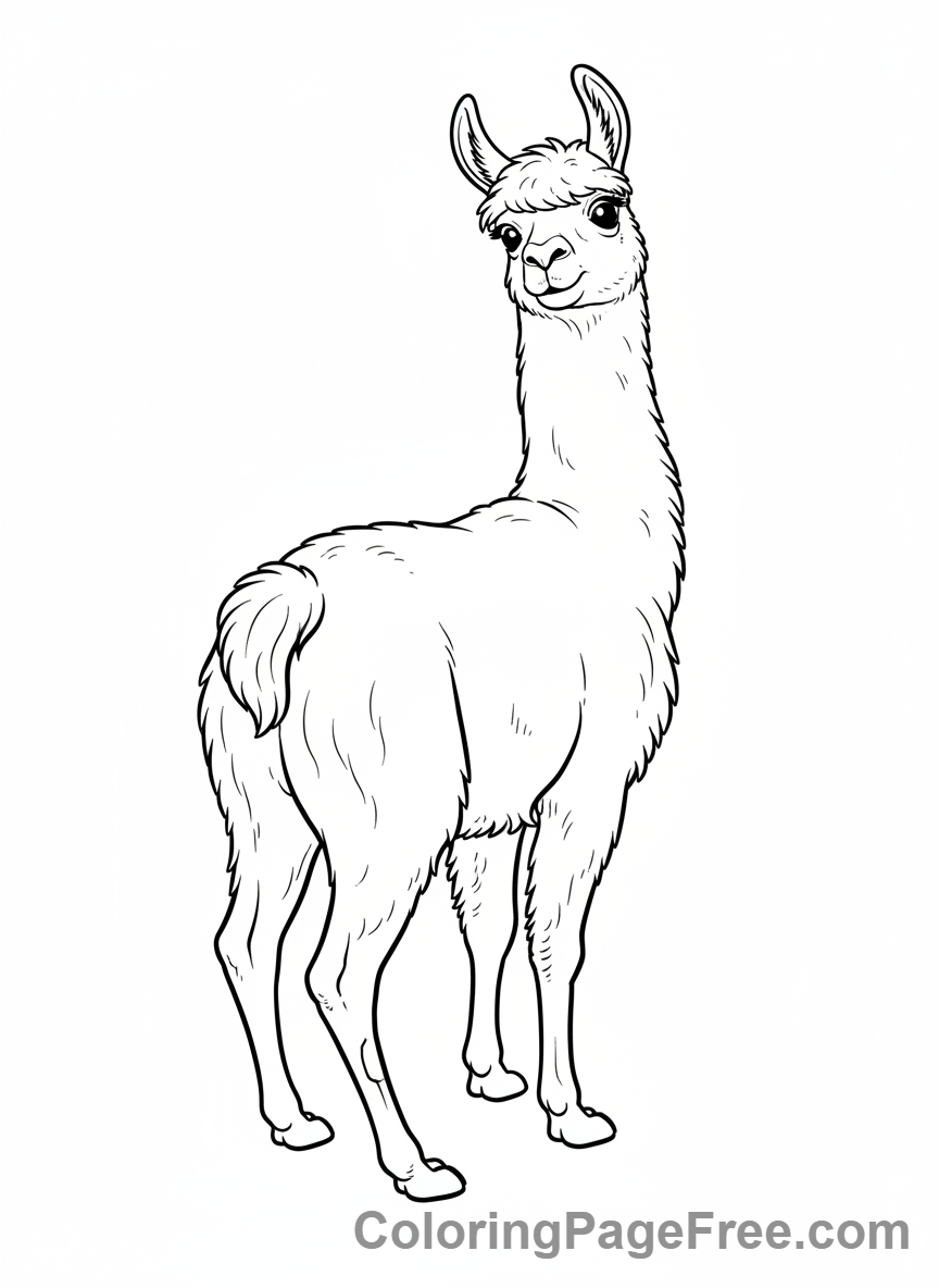 Llama coloring page - Llama looking backward