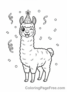 Llama coloring page - Llama party hat