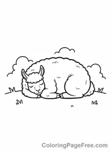 Llama coloring page - Llama sleeping peacefully