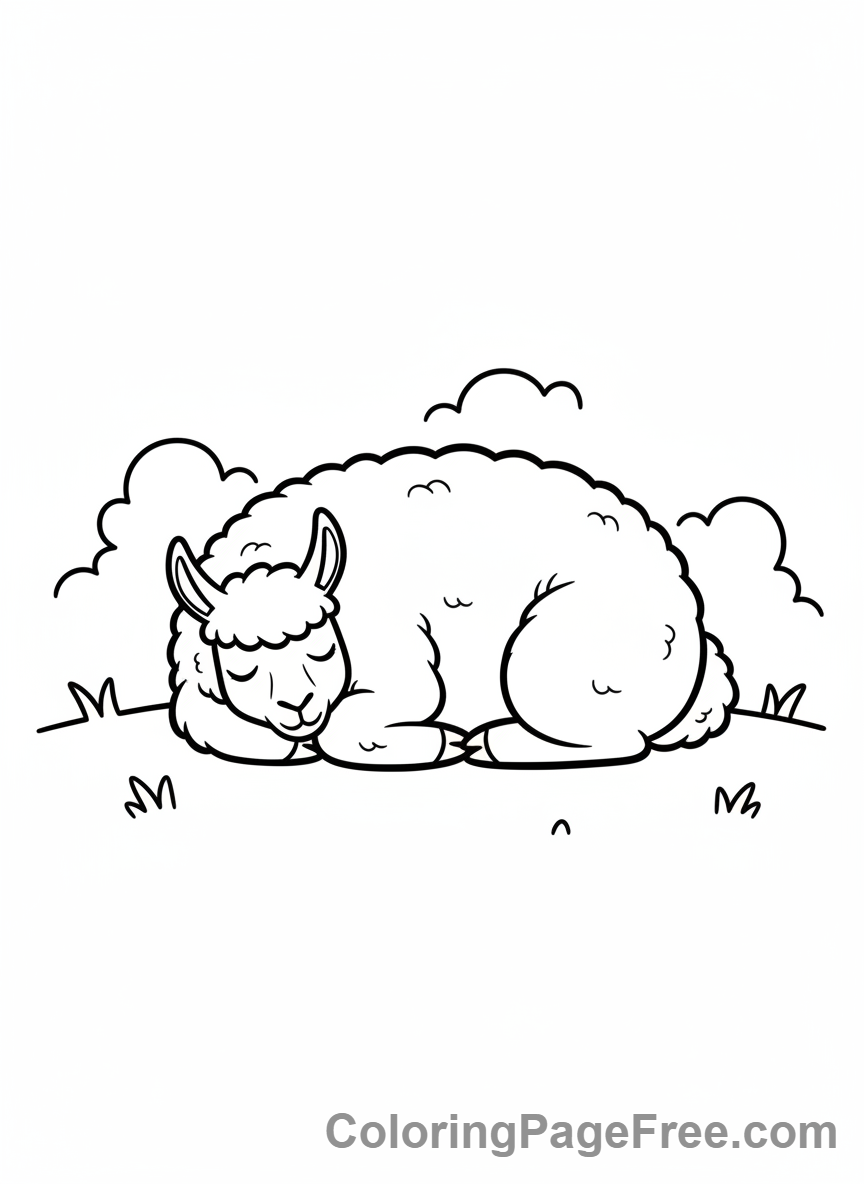 Llama coloring page - Llama sleeping peacefully