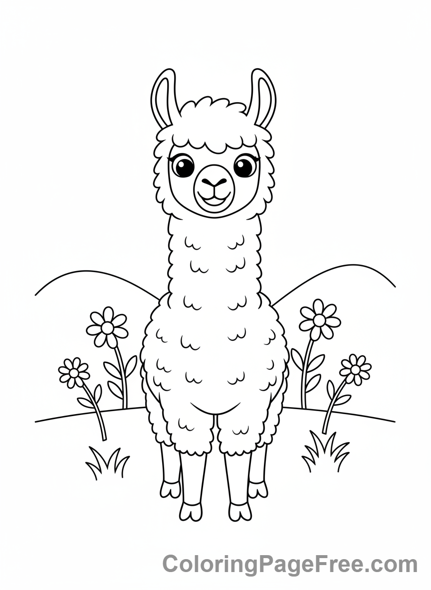 Llama coloring page - Llama standing field