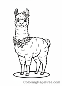 Llama coloring page - Llama with flowers