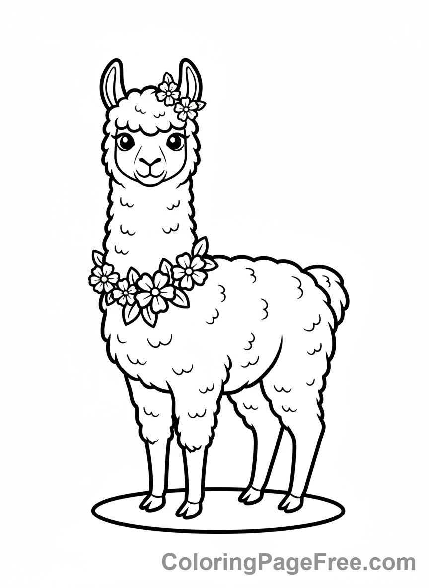 Llama coloring page - Llama with flowers