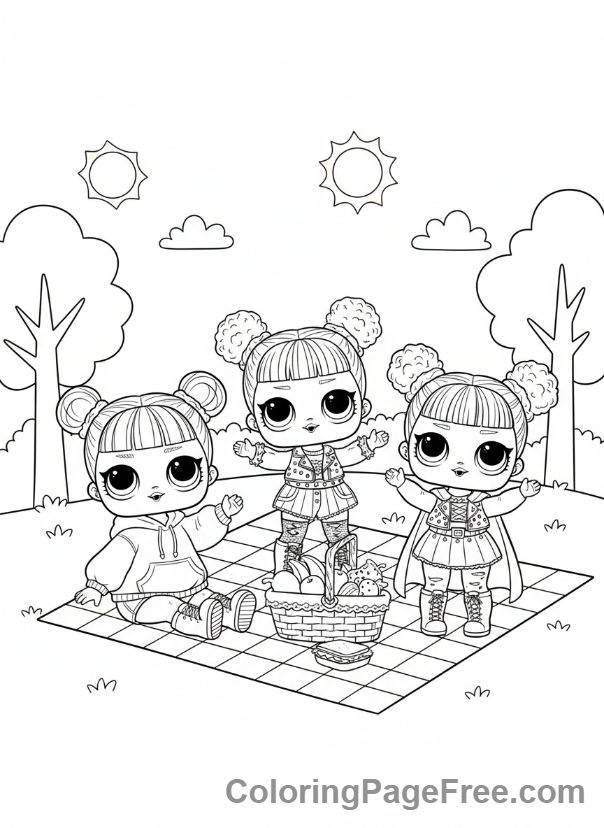 Lol Surprise coloring page - Dolls picnic fun
