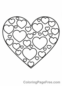 Love coloring page - Big heart small hearts