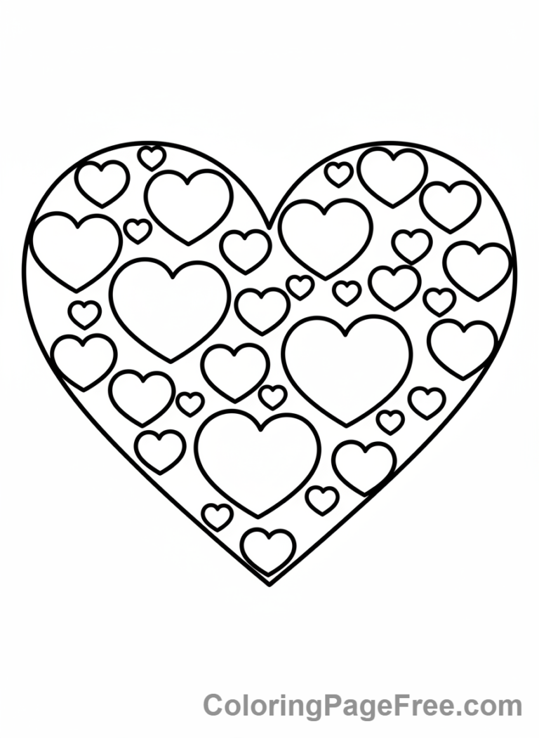 Love coloring page - Big heart small hearts