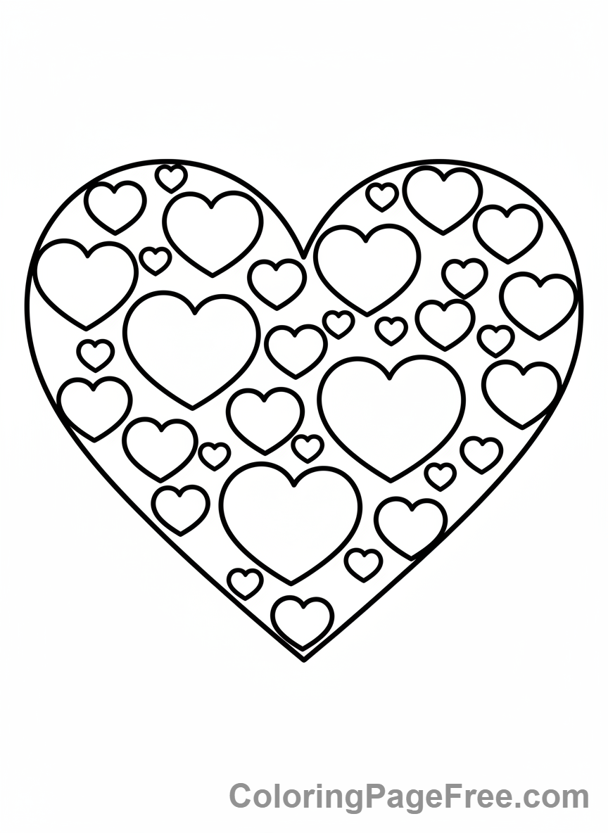 Love coloring page - Big heart small hearts