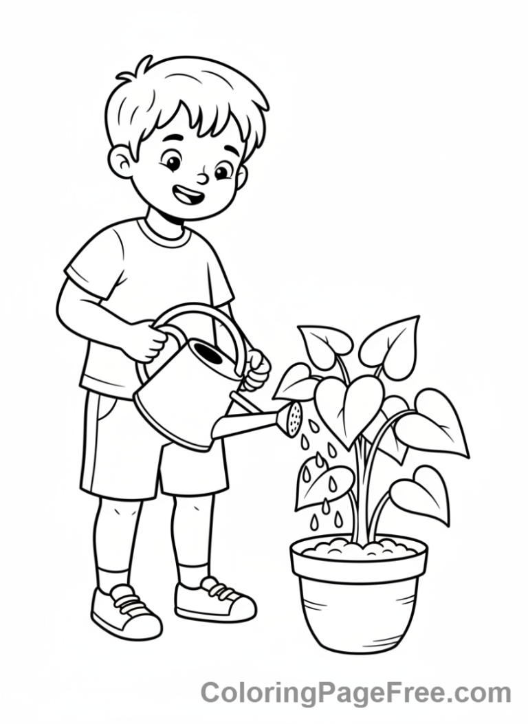 Love coloring page - Child waters plant