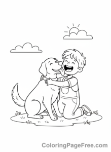 Love coloring page - Dog licks child