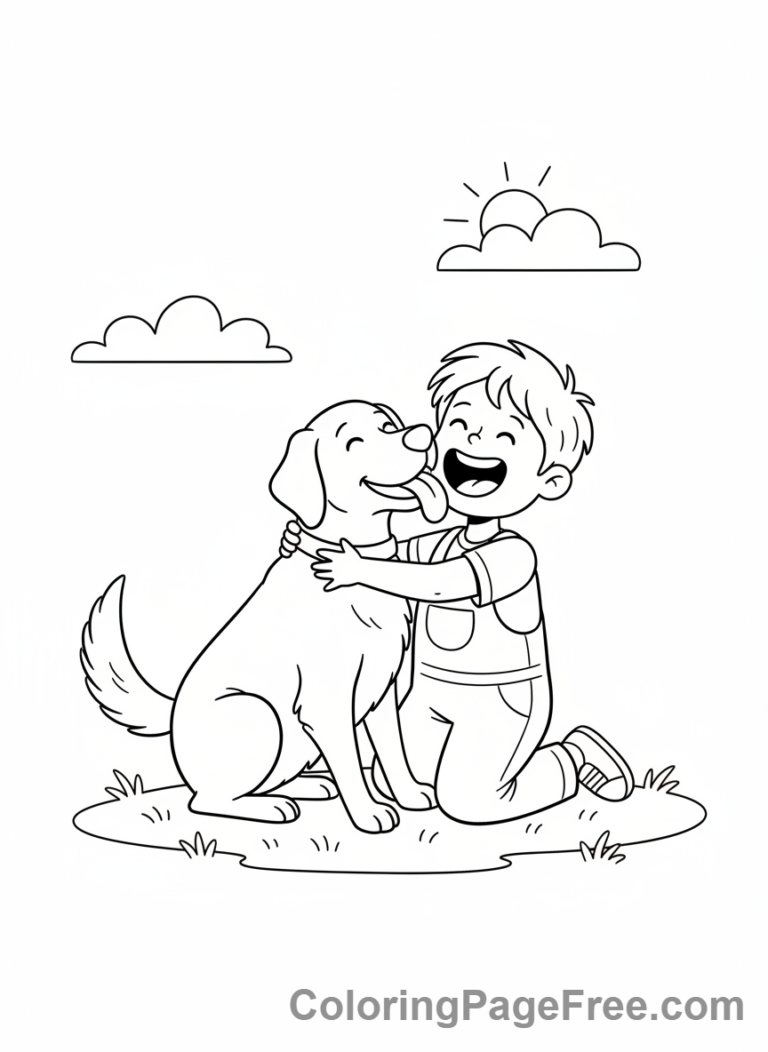 Love coloring page - Dog licks child