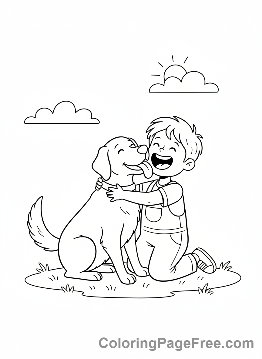 Love coloring page - Dog licks child