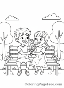 Love coloring page - Friends share ice cream