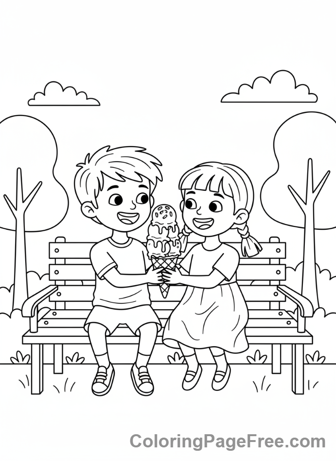 Love coloring page - Friends share ice cream