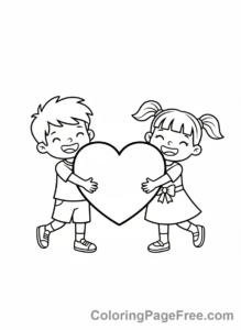 Love coloring page - Kids hug heart