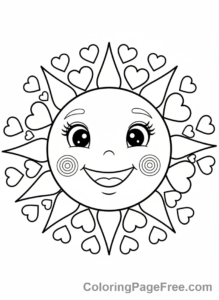 Love coloring page - Sun heart rays