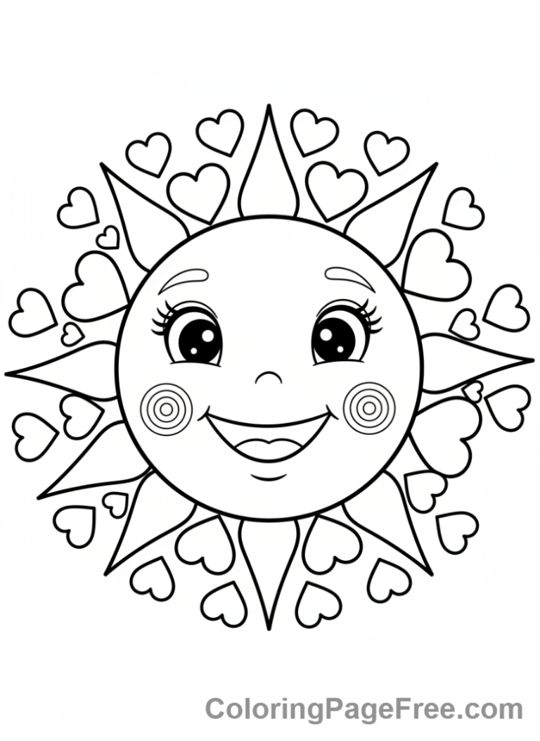 Love coloring page - Sun heart rays