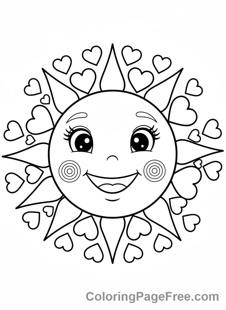 Love coloring page - Sun heart rays