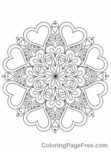 Mandalas coloring page - Hearts and swirls mandala