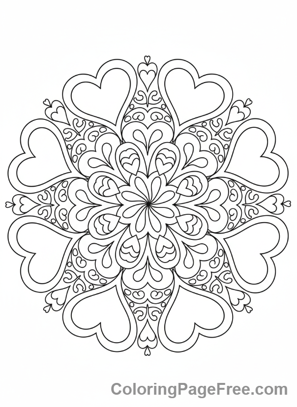 Mandalas coloring page - Hearts and swirls mandala