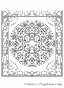 Mandalas coloring page - Mandala with decorative border
