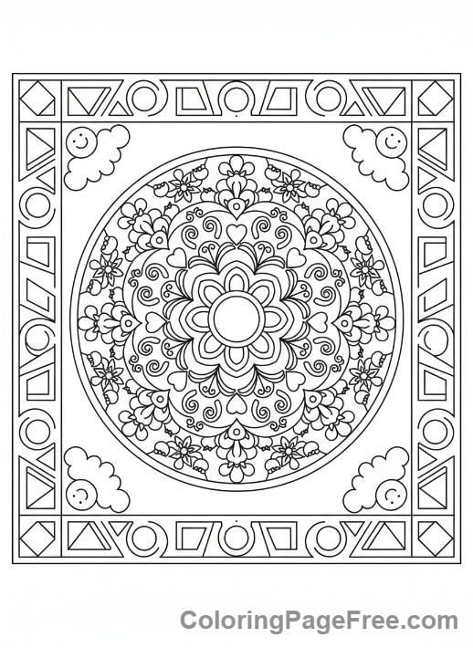 Mandalas coloring page - Mandala with decorative border