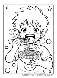 Manga coloring page - Character eating ramen