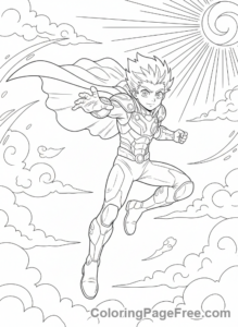 Manga coloring page - Character flying sky