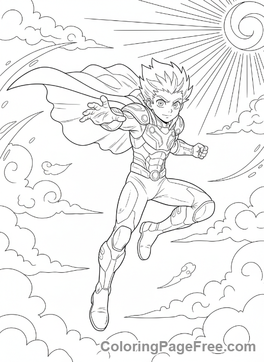 Manga coloring page - Character flying sky