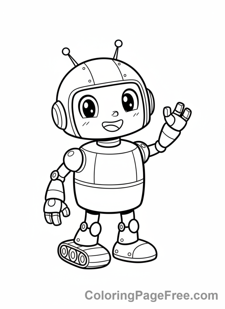 Manga coloring page - Friendly robot standing