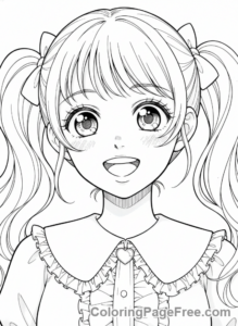 Manga coloring page - Manga girl smiling close-up