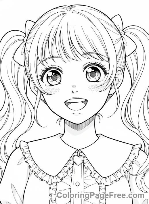 Manga coloring page - Manga girl smiling close-up
