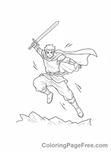 Manga coloring page - Manga warrior jumping