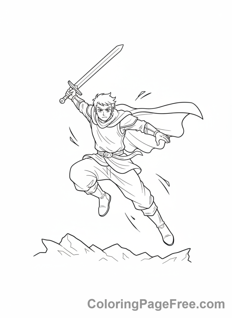 Manga coloring page - Manga warrior jumping