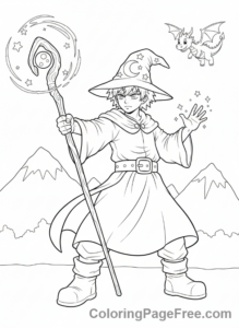 Manga coloring page - Wizard casting spell