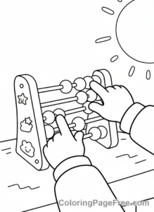 Math coloring page - Child abacus close-up