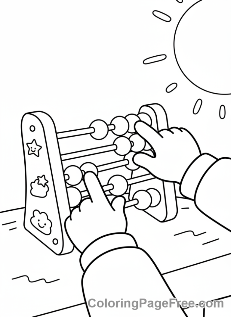 Math coloring page - Child abacus close-up